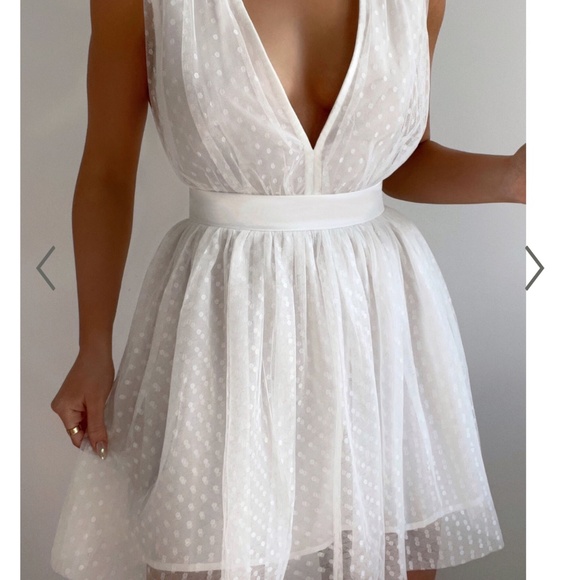 MARIABELLA MINI DRESS - TULLE PLUNGE DRESS IN WHITE - Picture 3 of 3